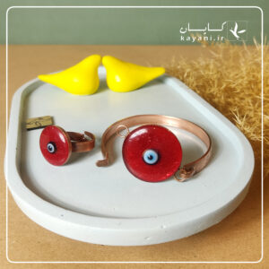 دستبند و انگشتری مسی چشم نظر قرمز